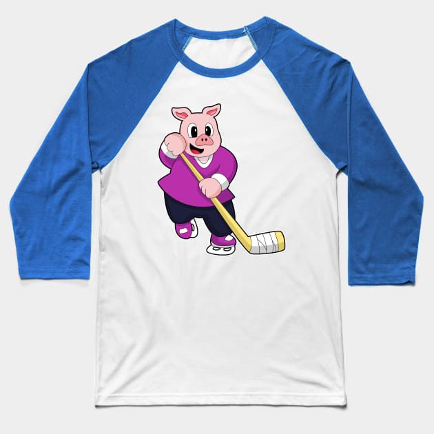 Pig at Ice hockey with Ice hockey stick Baseball T-Shirt by Markus Schnabel